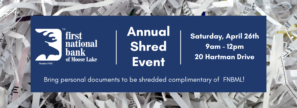 Annual Shred Event on Saturday, April 29th, 2023 from 9am - 12pm at 20 Hartman Drive. 